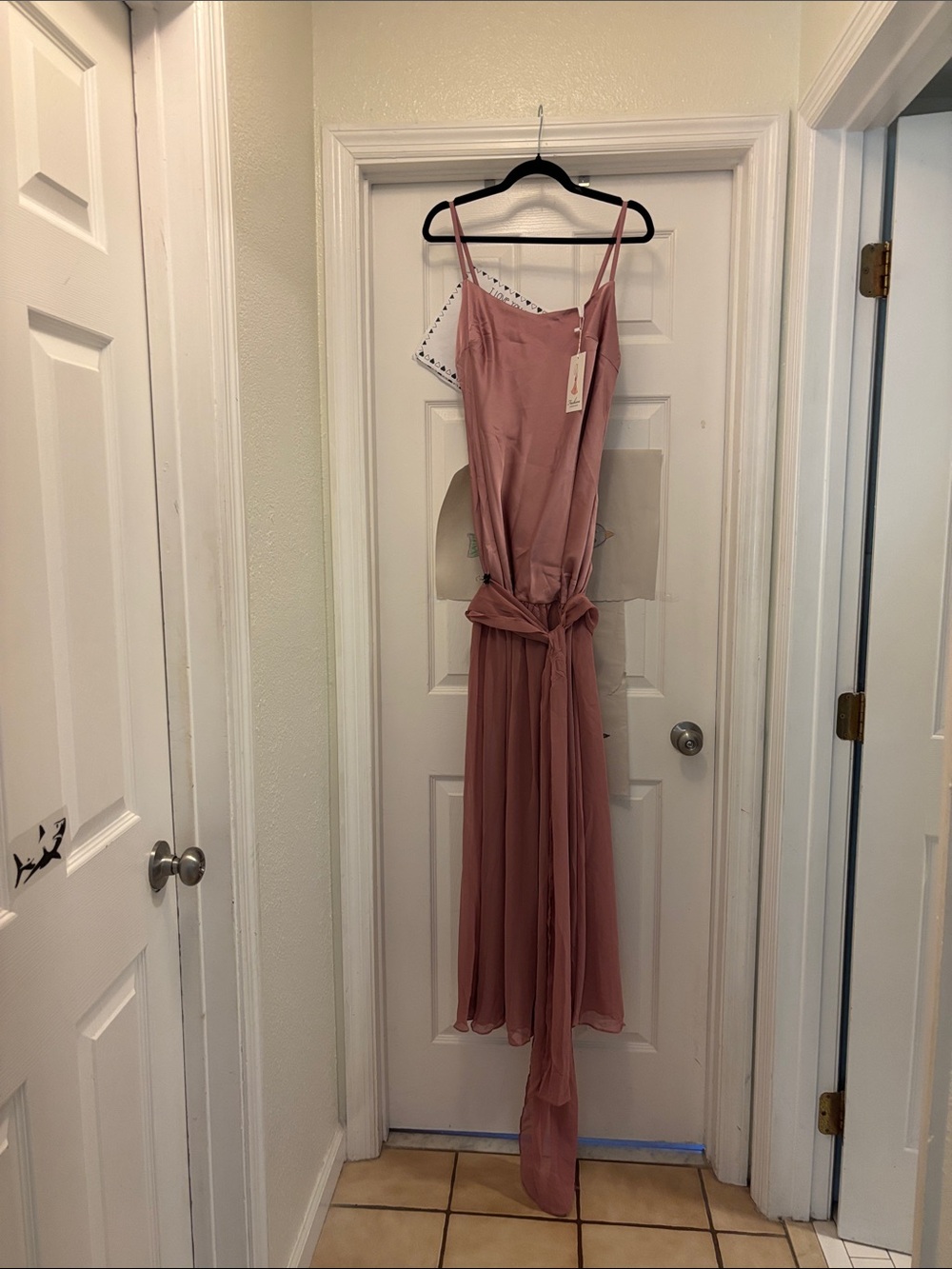Dusty Rose Slip Maxi Dress with Waist Tie or draped scarf. Corset back